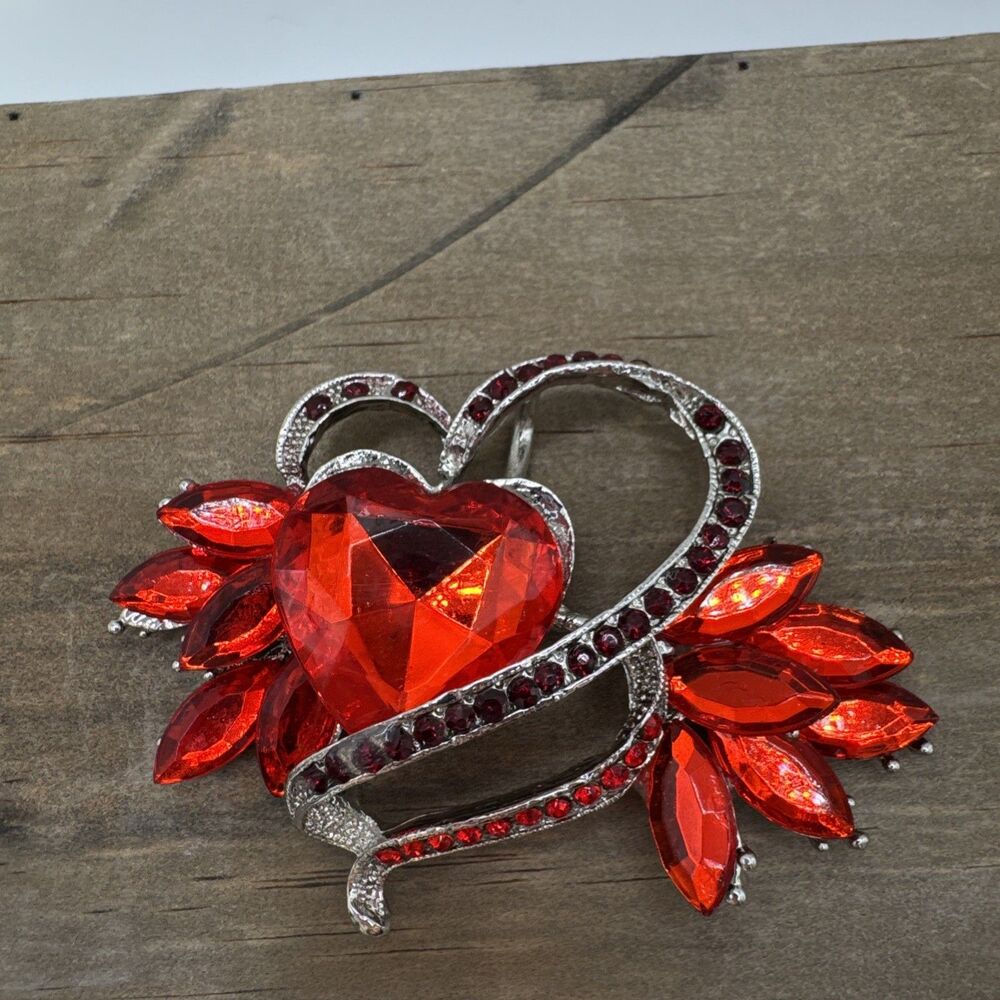 Statement Heart Pendant Only – Pink & Red Gemstones, 2x3 Inches